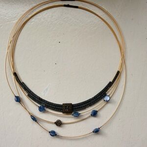 Elegant Gold and Blue Double  Beaded Necklace Set